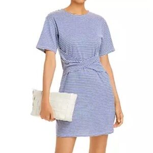 Theory dress Front Twist Blue Multi Striped Short Sleeve T-Shirt nautical Large